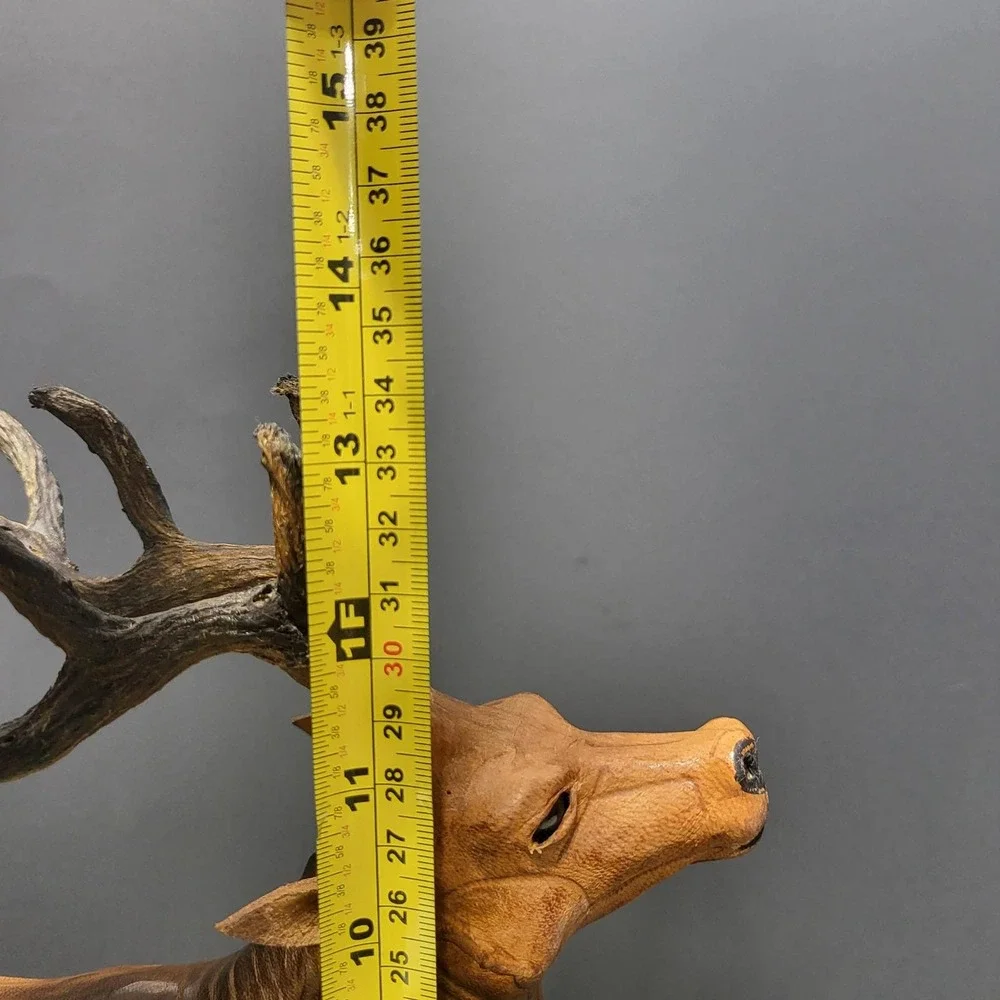 VTG Leather Wrapped Deer Figurine Standing Buck Rustic Cabin Decor 1960's - Picture 8 of 8